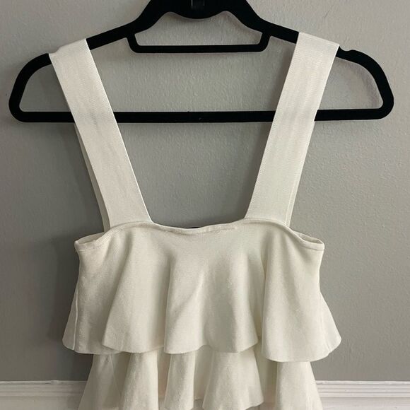 Zara White Tiered Square Neck Cropped Shirt Size Medium - Picture 7 of 9